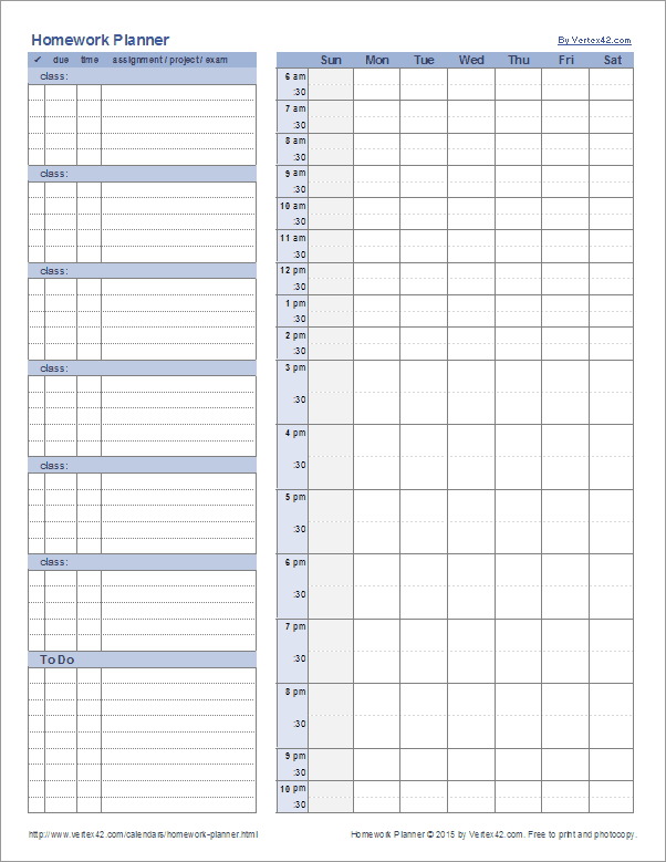 daily homework planner