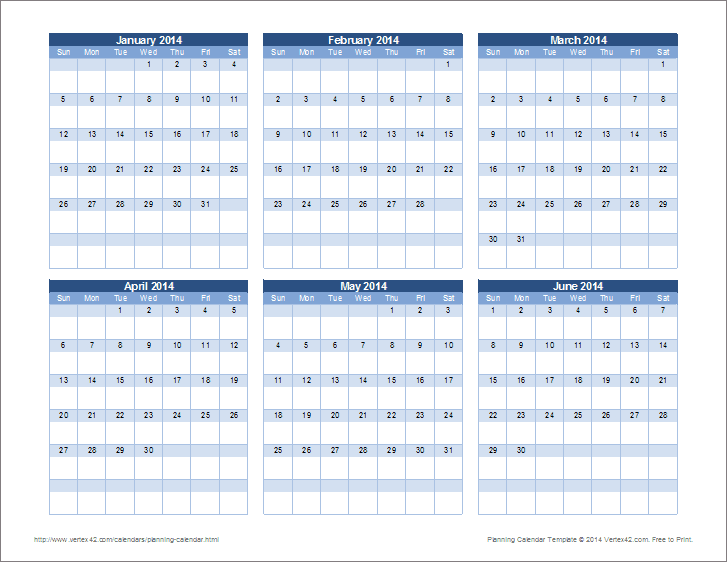 Planning Calendar Template Yearly