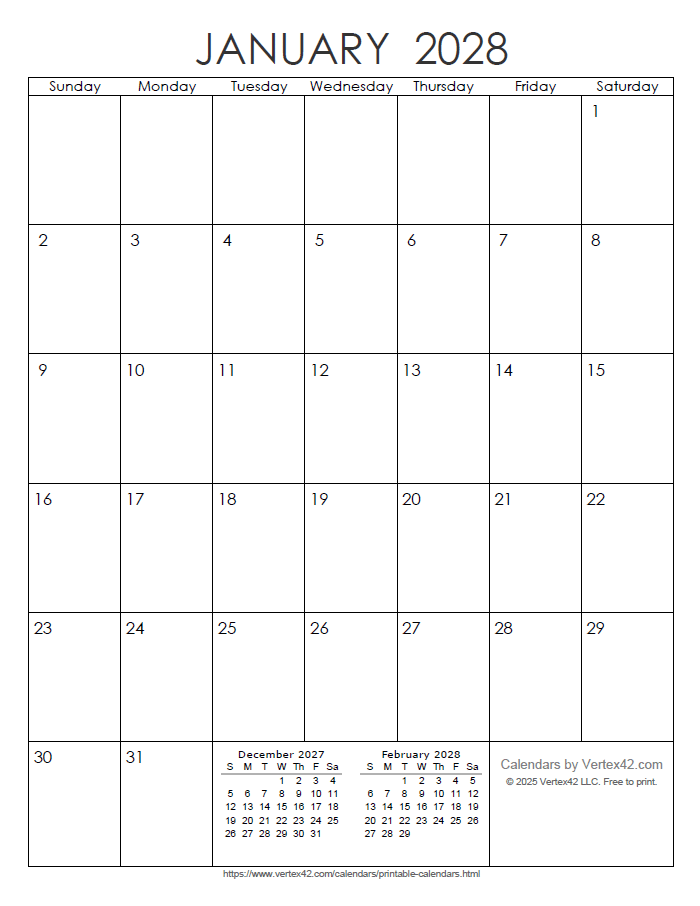 Printable Monthly 2028 Calendar
