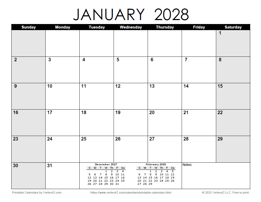Printable Monthly 2028 Calendar