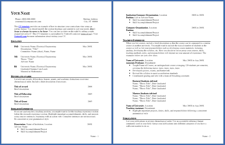 Free Cv Template Curriculum Vitae Template And Cv Example